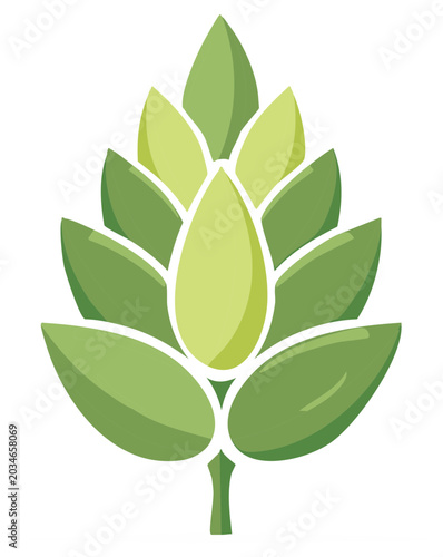 Illustration of a cone with green leaves and stem for beer brewing ingredients