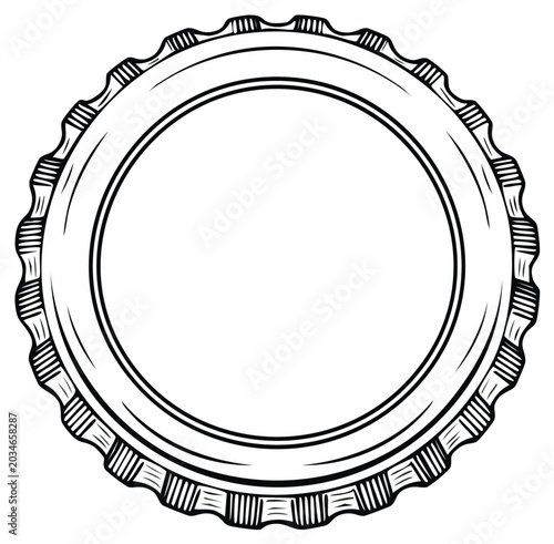 Illustration of a Metal Bottle Cap with a Blank Center for Design or Text Insertion on White Background