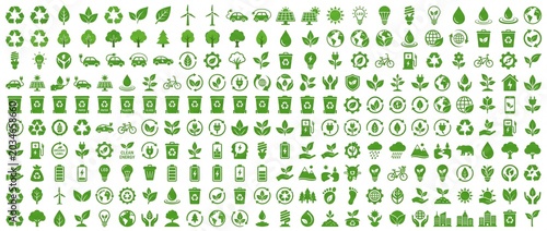 Green eco-friendly icon set flat vector design for sustainability web 