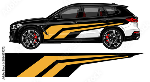 Yellow and white speed line car wrap design.