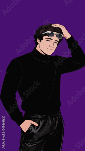 Flat Art Illustration of Stylish Young Male Model