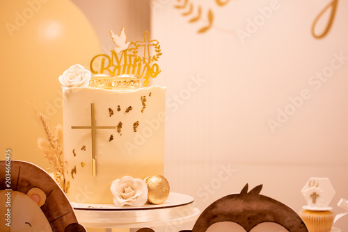 Beautiful church interior with illuminated altar, warm lighting, and peaceful atmosphere. Symmetrical composition and spiritual ambiance create an elegant religious scene ideal for concepts of faith, 