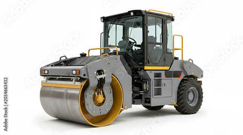 Road roller compacting asphalt for construction