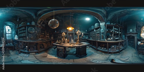 Plakat Fictional 360 equirectangular fantasy alchemy laboratory interior
