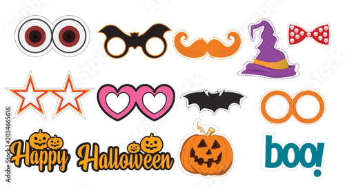 Halloween photo booth props and printable party elements vector set