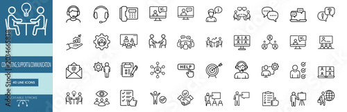 Fotografie Guidance management collaboration dialogue web line icons set telemarketing head
