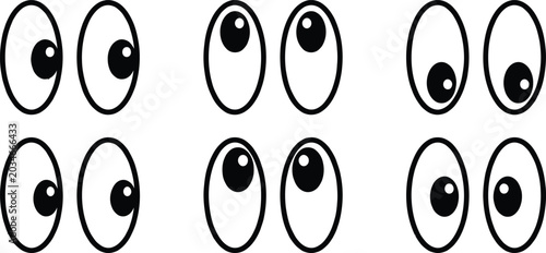 Slika na platnu Vector eyes, eye icons, cartoon eyes, black and white, illustration, emotive eye