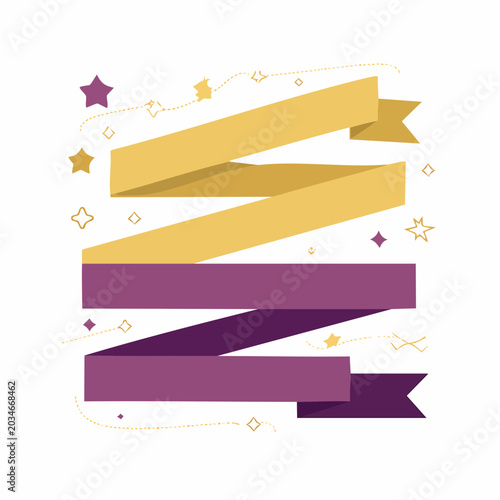 Golden and Purple Ribbon Banners with Stars