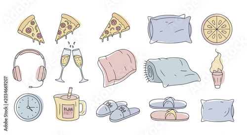 Tableau sur toile Cozy Comforts and Indulgences - A Collection of Hand-Drawn Leisure Items