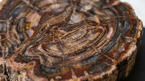 Intricate Petrified Wood Texture and Mineral Layers