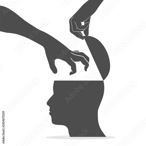 Stealing the idea from head. Concept of commercial espionage and trying to get insider information. Commercial spying concept. Business and politic.