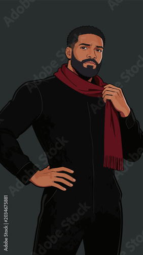 Stylized Illustration of a Bearded Man in Casual Winter Attire