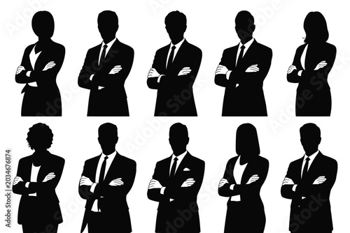 Photos Business people in suits with arms crossed, conveying professionalism and confidence