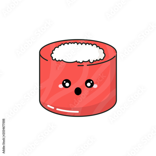 Cute Kawaii Tuna Gunkan Sushi Character with Surprised Shouting Face Expression