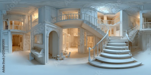 Plakat Fictional 360 equirectangular surreal architectural interior panorama