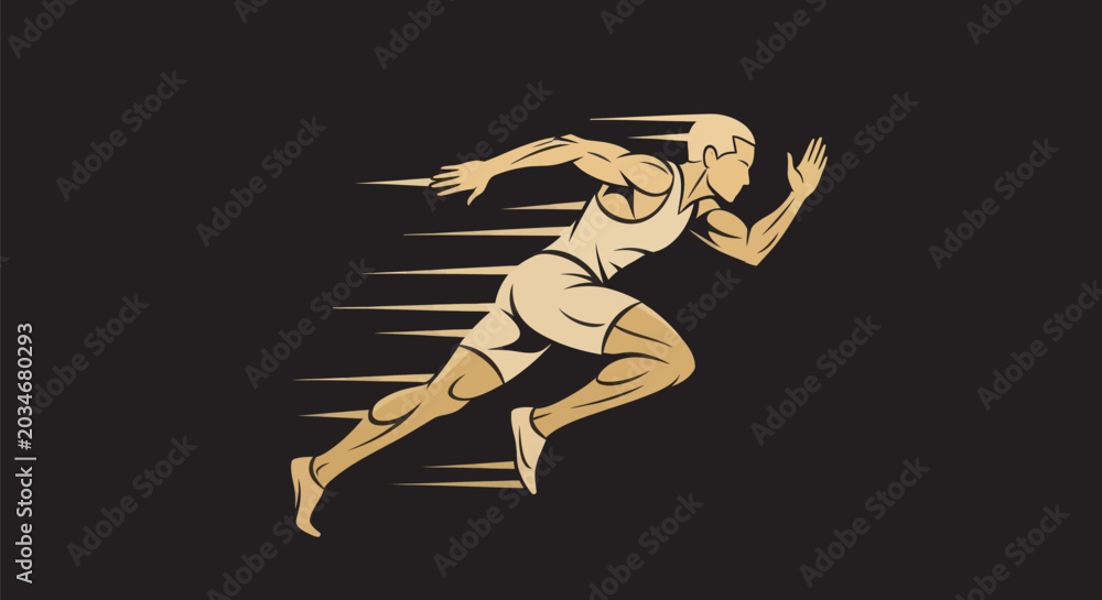 Obraz premium Running athlete silhouette on black background