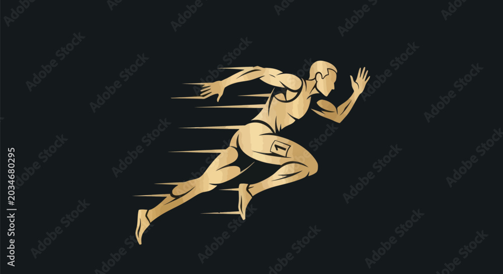 Obraz premium Running athlete silhouette on black background