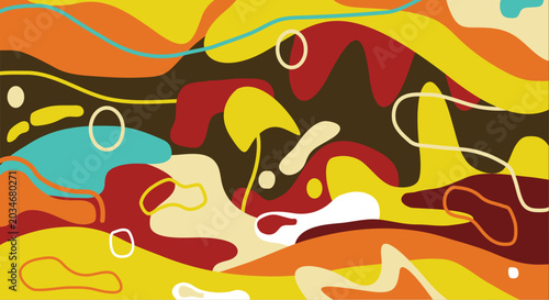 Abstract retro background with organic liquid shapes and psychedelic wavy lines