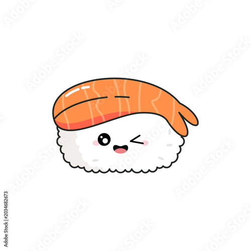 Cute Playful Winking Shrimp Nigiri Sushi Character Vector Illustration