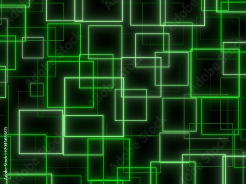 ネオン風に緑色に光る正方形の3DCG背景