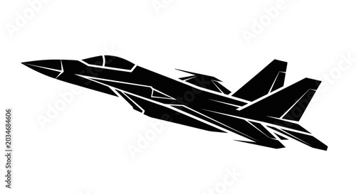Slika na platnu Black Silhouette of a Modern Fighter Jet Aircraft in Flight