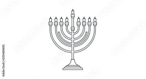 Schilderij op canvas Hanukkah Menorah Outline Icon - Jewish Holiday Candle Holder Vector