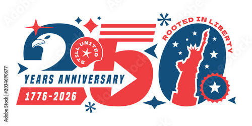 Tableau sur toile USA 250 years anniversary background design with flag