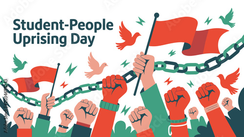 Fotografía Student uprising day illustration with raised fists flags and doves symbolizing