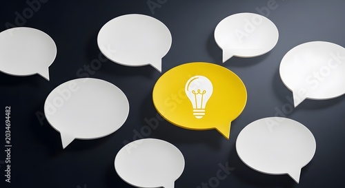 Idea concept, speech bubbles, symbol of a standout idea among discussions