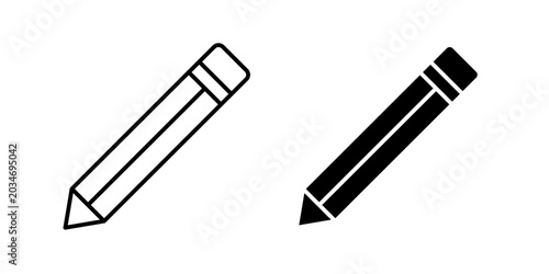 Pencil icon in stroke and solid fill style, displayed in black on white background. Ideal for writing, editing, drawing, and note-taking interfaces.