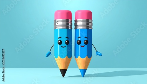 Two cartoon pencils with smiling faces.
