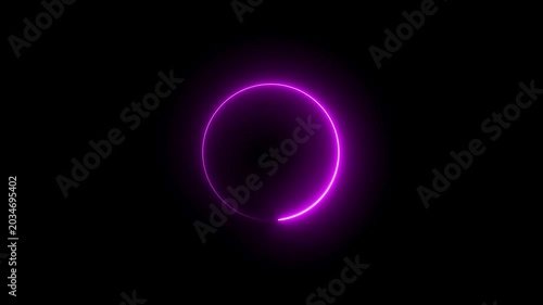 A vibrant neon purple ring glows and rotates against a stark black background, representing a digital interface or abstract energy.
