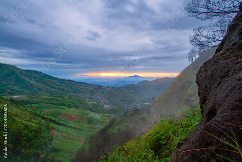 Sunrise Mountain Valley View from Bukit Sikunir Dieng Central Java Indonesia