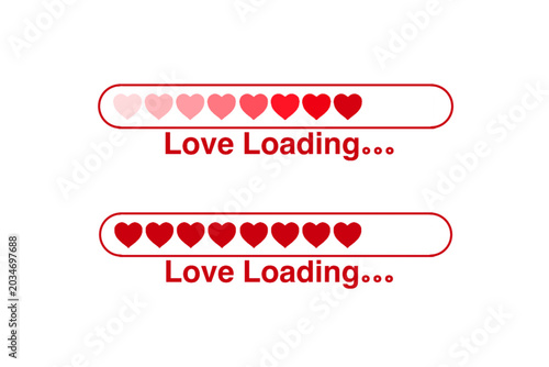 Fotografie Love loading bar with red hearts isolated on white background, romantic Valentin