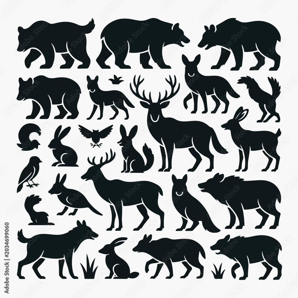 Obraz premium Wild Forest Animal Silhouette Vector Collection