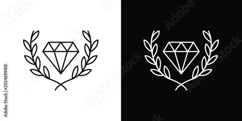 Bilde på lerret Elegant vector icon illustration of a sparkling diamond gemstone encircled by a
