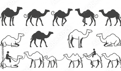 Photos Minimal camel silhouette icon set with desert animal vector illustration design