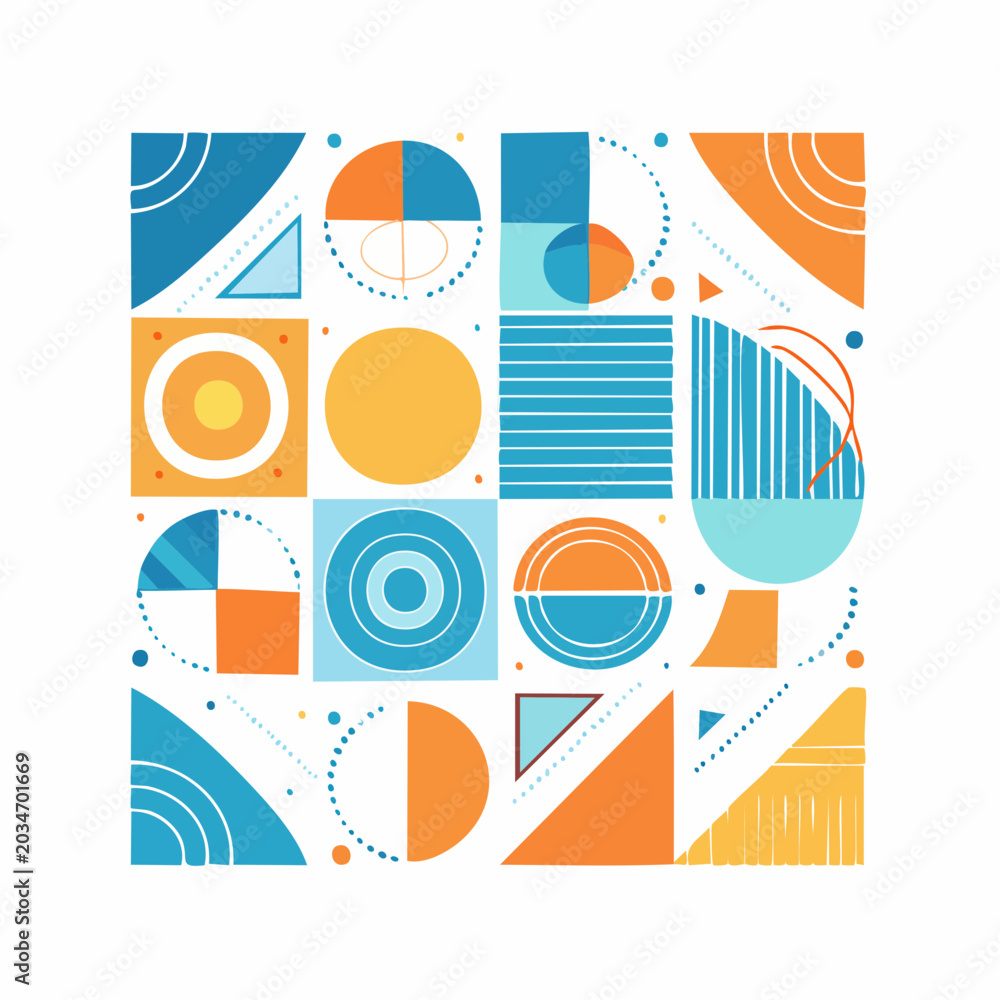 Fototapeta premium Abstract Geometric Pattern with Circles, Squares, and Triangles