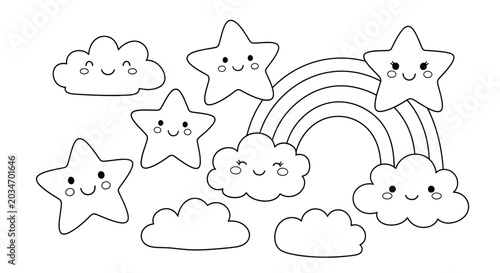 Fotografía Smiling stars and clouds rainbow.