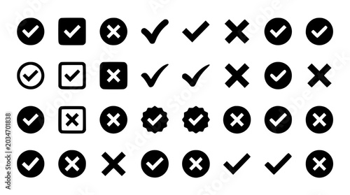 Photos Green check mark and red cross vector icon set with tick and cancel symbols