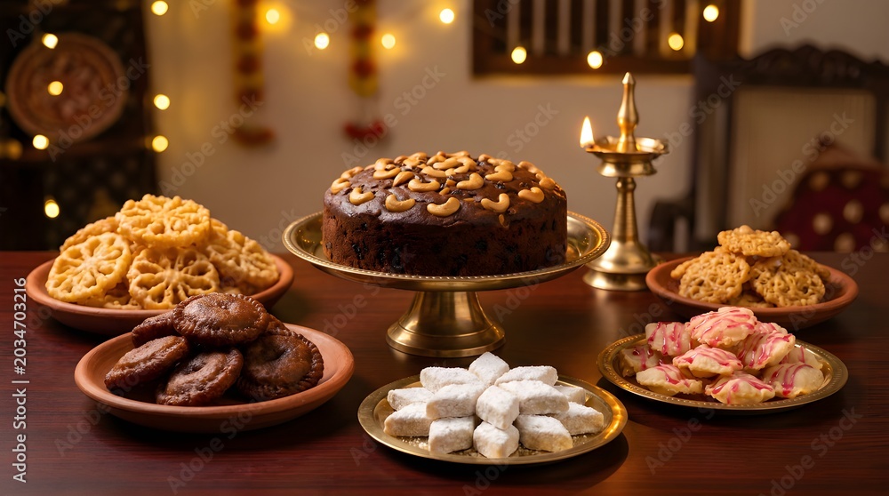 Naklejka premium Traditional Sri Lankan Festive Sweets Avurudu Kavili Table Spread