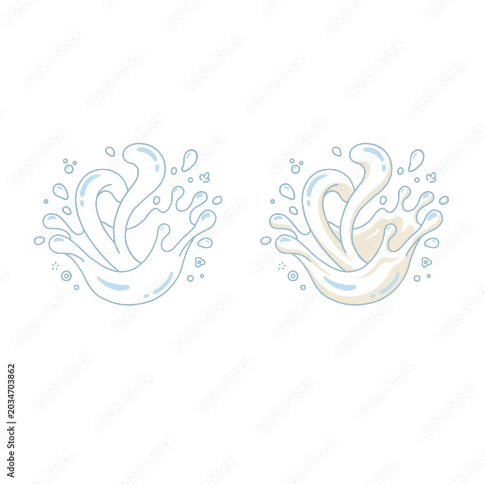 Fototapeta premium Minimalist milk splash wave line art set, liquid drop vector illustration