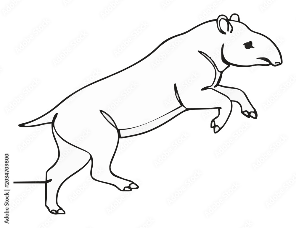 Fototapeta premium Jumping malayan tapir continuous line art vector. Generative AI