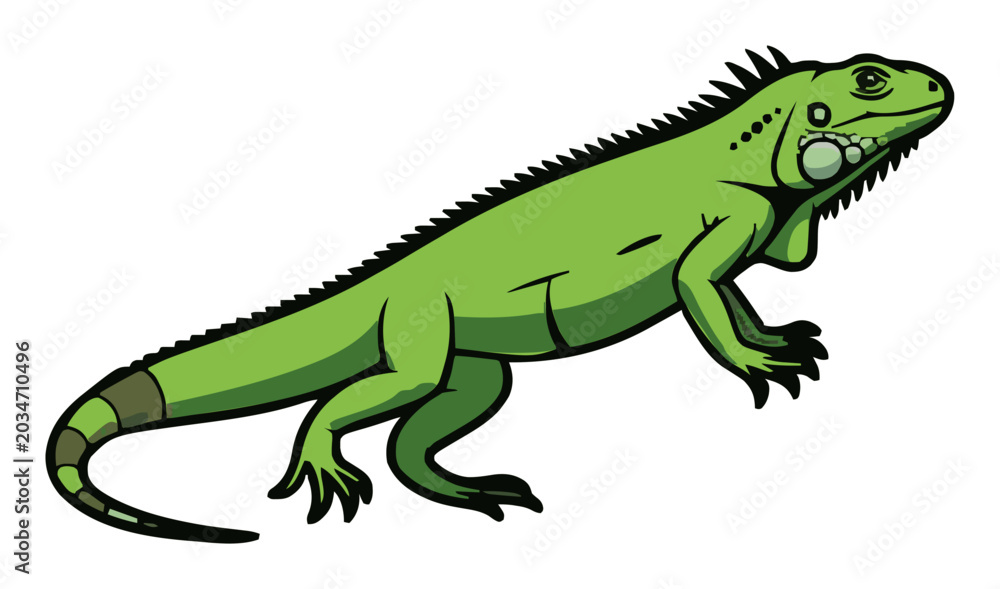 Fototapeta premium Running green iguana reptile flat vector. Generative AI