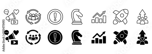 Canvas Print lead generation icon set, marketing process for generating business leads