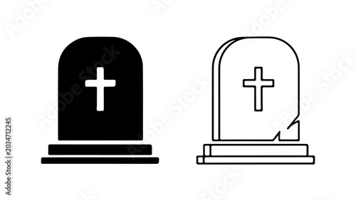 Tableau sur toile Tombstone Grave Icons with Christian Cross Symbol Set
