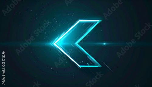 Glowing neon blue arrow symbol in dark space