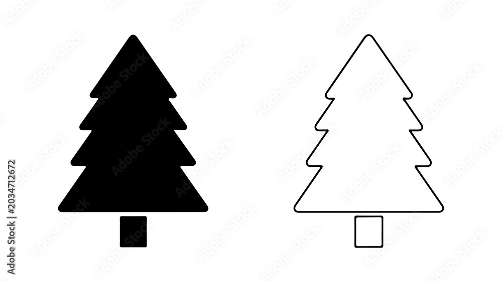 Fototapeta premium Black and White Christmas Tree Icon Set