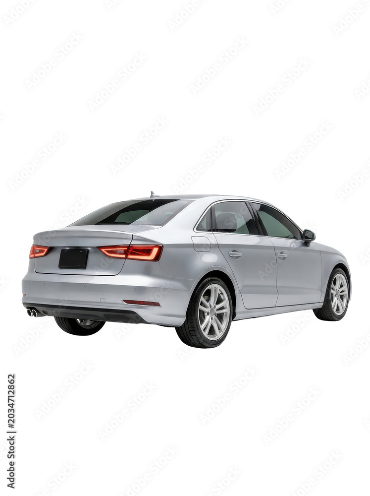 Obraz premium Rear view of a silver audi a4 car on a white background