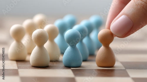 Leadership and Decision-Making: Hand Picking Chess Pawn Among Group on Chessboard